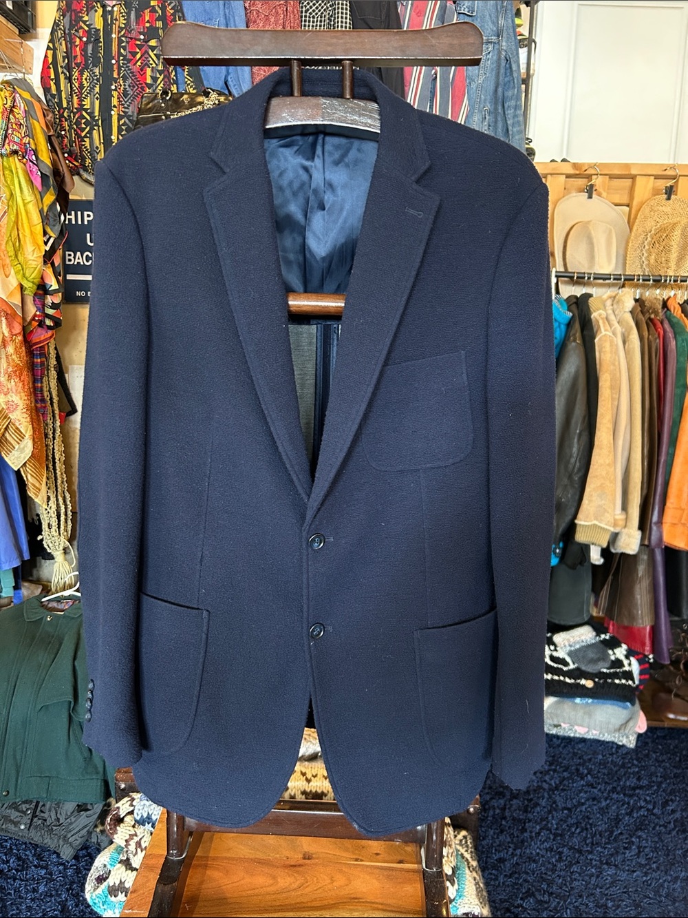 Saks Fifth Avenue Men's Navy Blue Blazer - Classic Two-Button Sport Coat